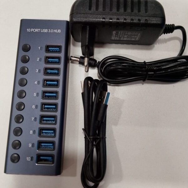 5Gbps USB 3.0 Hub 10 Ports Power Adapter With Individual LED Indicate Light Switch Portable For PC/Laptop USB Dock Usb Expander Hub For Laptop Usb Expander Hub For Laptop Usb C Usb Expander Hub